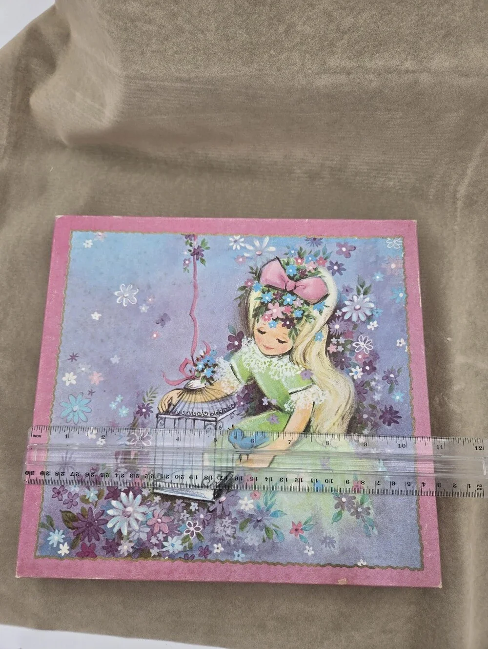 Vintage 1960s Greeting Card Box Girl with Bird